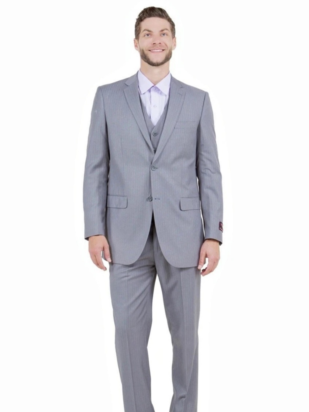 Men's Light Gray Pinstripe Three-Piece Suit- Brand New- 44S